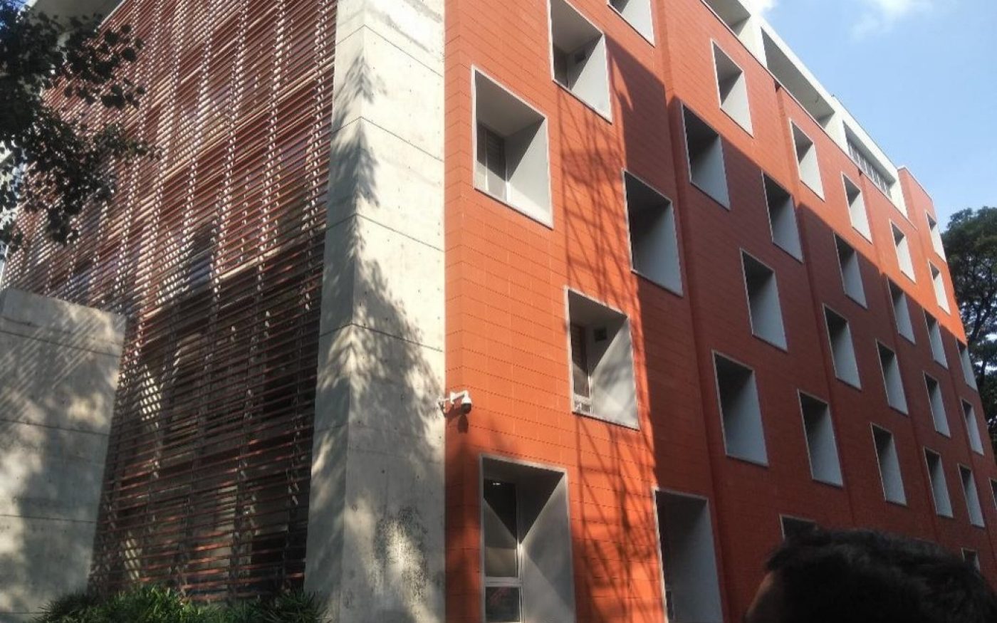 clay face tiles building side view